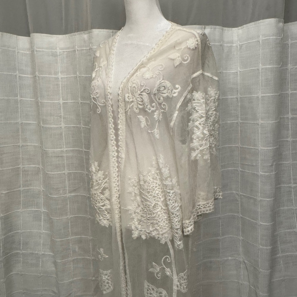Anthropologie Do Everything In Love Cream Embroidered Sheer Lace Kimono Cardigan - Picture 4 of 7
